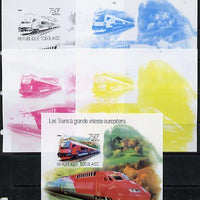 Togo 2013 European High Speed Trains - Railjet s/sheet - the set of 5 imperf progressive proofs comprising the 4 individual colours plus all 4-colour composite, unmounted mint