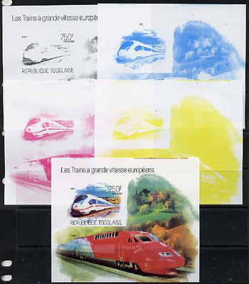 Togo 2013 European High Speed Trains - Ice 3 s/sheet - the set of 5 imperf progressive proofs comprising the 4 individual colours plus all 4-colour composite, unmounted mint
