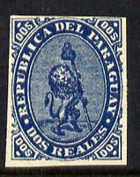 Paraguay 1870 2r light blue (Lion) imperf reprint on gummed paper mounted mint, as SG 3