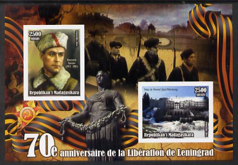 Madagascar 2014 70th Anniversary of Liberation of Leningrad #1 imperf sheetlet containing 2 values unmounted mint