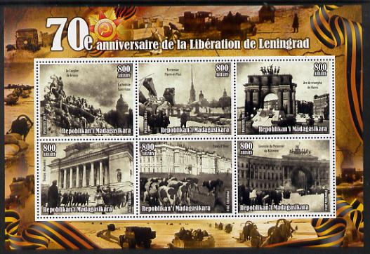 Madagascar 2014 70th Anniversary of Liberation of Leningrad #3 perf sheetlet containing 6 values unmounted mint