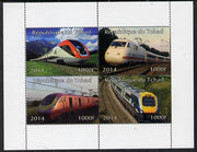 Chad 2014 High Speed Trains perf sheetlet containing 4 values unmounted mint. Note this item is privately produced and is offered purely on its thematic appeal.