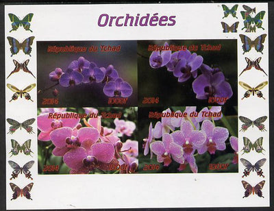 Chad 2014 Orchids #1 (with Butterflies in side margins) imperf sheetlet containing 4 values unmounted mint. Note this item is privately produced and is offered purely on its thematic appeal.