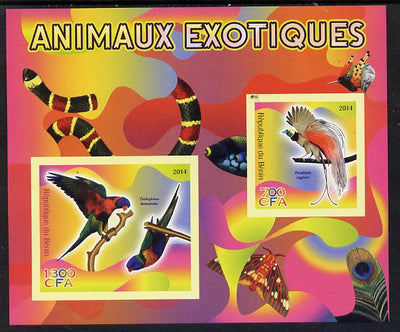 Benin 2014 Exotic Animals - Bird of Paradise & Lorikeet imperf sheetlet containing 2 values unmounted mint