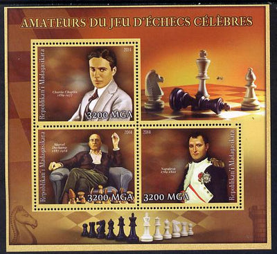 Madagascar 2014 Celebrity Chess Players #4 perf sheetlet containing 3 values unmounted mint
