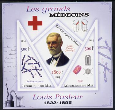 Mali 2014 Great Men of Medicine - Louis Pasteur imperf sheetlet containing 3 values - one diamond shaped & two triangular values unmounted mint