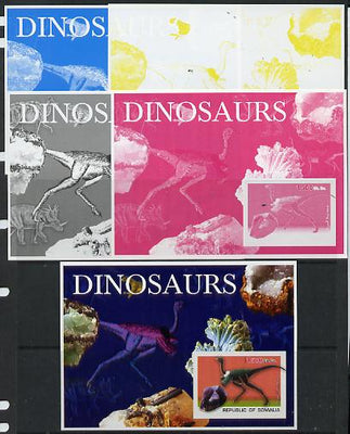 Somalia 2003 Dinosaurs & Minerals souvenir sheet - the set of 5 imperf progressive proofs comprising the 4 individual colours plus all 4-colour composite, unmounted mint