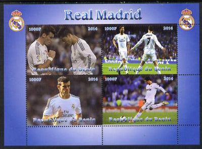 Benin 2014 Real Madrid perf sheetlet containing 4 values unmounted mint. Note this item is privately produced and is offered purely on its thematic appeal