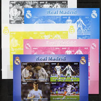Benin 2014 Real Madrid sheetlet containing 4 values - the set of 5 imperf progressive proofs comprising the 4 individual colours plus all 4-colour composite, unmounted mint