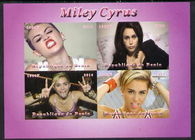 Benin 2014 Miley Cyrus imperf sheetlet containing 4 values unmounted mint. Note this item is privately produced and is offered purely on its thematic appeal