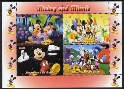 Benin 2014 Mickey & Minnie perf sheetlet containing 4 values unmounted mint. Note this item is privately produced and is offered purely on its thematic appeal