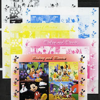 Benin 2014 Mickey & Minnie sheetlet containing 4 values - the set of 5 imperf progressive proofs comprising the 4 individual colours plus all 4-colour composite, unmounted mint
