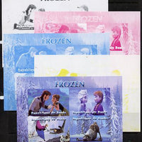 Benin 2014 Disney's Frozen sheetlet containing 4 values - the set of 5 imperf progressive proofs comprising the 4 individual colours plus all 4-colour composite, unmounted mint