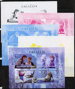 Benin 2014 Disney's Frozen sheetlet containing 4 values - the set of 5 imperf progressive proofs comprising the 4 individual colours plus all 4-colour composite, unmounted mint