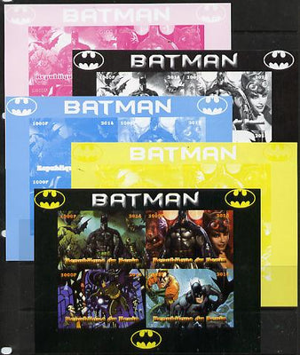 Benin 2014 Batman (Comic Strip) sheetlet containing 4 values - the set of 5 imperf progressive proofs comprising the 4 individual colours plus all 4-colour composite, unmounted mint