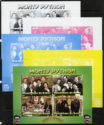 Benin 2014 Monty Python sheetlet containing 4 values - the set of 5 imperf progressive proofs comprising the 4 individual colours plus all 4-colour composite, unmounted mint