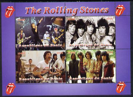 Benin 2014 The Rolling Stones perf sheetlet containing 4 values unmounted mint. Note this item is privately produced and is offered purely on its thematic appeal