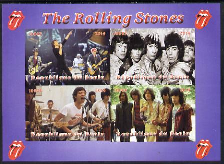 Benin 2014 The Rolling Stones imperf sheetlet containing 4 values unmounted mint. Note this item is privately produced and is offered purely on its thematic appeal