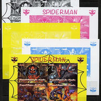 Benin 2014 Spiderman (Comic Strip) sheetlet containing 4 values - the set of 5 imperf progressive proofs comprising the 4 individual colours plus all 4-colour composite, unmounted mint