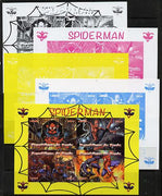 Benin 2014 Spiderman (Comic Strip) sheetlet containing 4 values - the set of 5 imperf progressive proofs comprising the 4 individual colours plus all 4-colour composite, unmounted mint