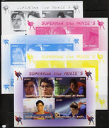 Benin 2014 Superman (Movie) sheetlet containing 4 values - the set of 5 imperf progressive proofs comprising the 4 individual colours plus all 4-colour composite, unmounted mint