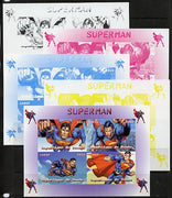 Benin 2014 Superman (Comic Strip) sheetlet containing 4 values - the set of 5 imperf progressive proofs comprising the 4 individual colours plus all 4-colour composite, unmounted mint