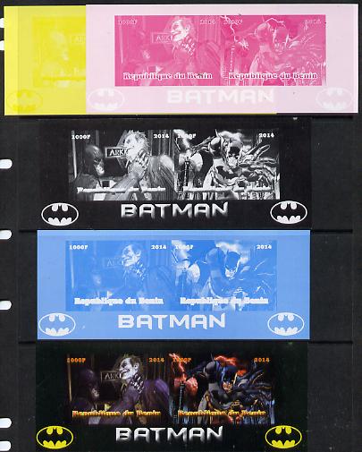 Benin 2014 Batman (Comic Strip) sheetlet containing 2 values - the set of 5 imperf progressive proofs comprising the 4 individual colours plus all 4-colour composite, unmounted mint