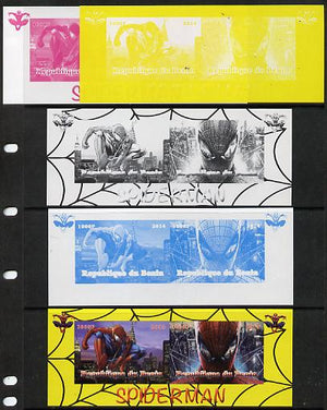 Benin 2014 Spiderman (Comic Strip) sheetlet containing 2 values - the set of 5 imperf progressive proofs comprising the 4 individual colours plus all 4-colour composite, unmounted mint