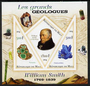 Mali 2014 Famous Gelogists & Minerals - William Smith imperf sheetlet containing one diamond shaped & two triangular values unmounted mint