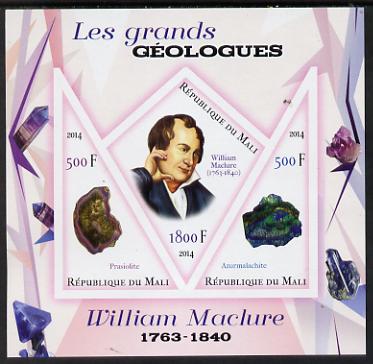 Mali 2014 Famous Gelogists & Minerals - William Maclure imperf sheetlet containing one diamond shaped & two triangular values unmounted mint