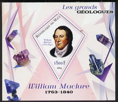 Mali 2014 Famous Gelogists & Minerals - William Maclure perf deluxe sheet containing one diamond shaped value unmounted mint