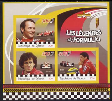 Djibouti 2014 Legends of Formula 1 imperf sheetlet containing three values unmounted mint