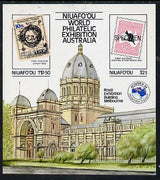 Tonga - Niuafo'ou 1984 Ausipex Stamp Exhibition self-adhesive m/sheet opt'd SPECIMEN (Tongan Map stamp & Australian Roo) unmounted mint, as SG MS 50