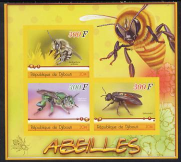 Djibouti 2014 Bees imperf sheetlet containing three values unmounted mint