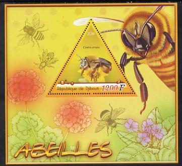 Djibouti 2014 Bees perf deluxe sheet containing one triangular shaped value unmounted mint