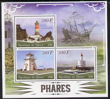 Djibouti 2014 Lighthouses perf sheetlet containing three values unmounted mint