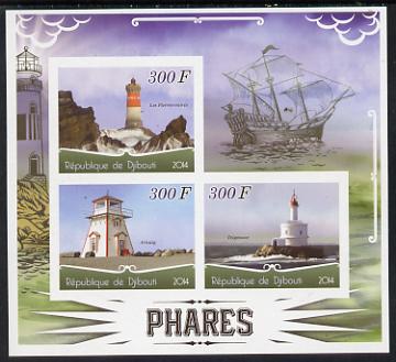 Djibouti 2014 Lighthouses imperf sheetlet containing three values unmounted mint