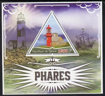 Djibouti 2014 Lighthouses perf deluxe sheet containing one triangular shaped value unmounted mint