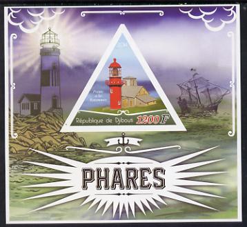 Djibouti 2014 Lighthouses imperf deluxe sheet containing one triangular shaped value unmounted mint