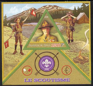 Djibouti 2014 Scouts imperf deluxe sheet containing one triangular shaped value unmounted mint