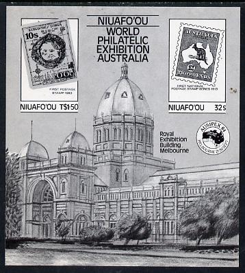 Tonga - Niuafo'ou 1984 Ausipex Stamp Exhibition m/sheet self-adhesive black print (Tongan Map stamp & Australian Roo) unmounted mint, as SG MS 50