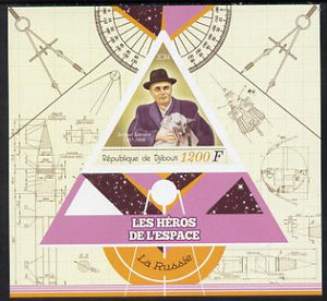 Djibouti 2014 Heroes of Space (Russian) imperf deluxe sheet containing one triangular shaped value unmounted mint
