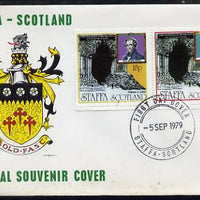 Staffa 1979 Mendelssohn's Visit cover #3 bearing 2 x 18p values showing Fingal's Cave, with first day cancel