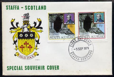 Staffa 1979 Mendelssohn's Visit cover #3 bearing 2 x 18p values showing Fingal's Cave, with first day cancel