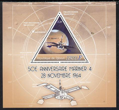 Djibouti 2014 50th Anniversary of Launch of Mariner 4 perf sheetlet containing triangular value unmounted mint