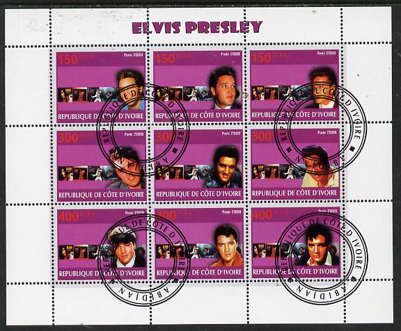 Ivory Coast 2009 Elvis Presley perf sheetlet containing 9 values fine cto used