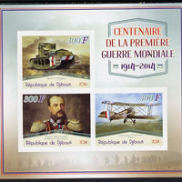 Djibouti 2014 Centenary of Start of First World War imperf sheetlet containing 3 values unmounted mint