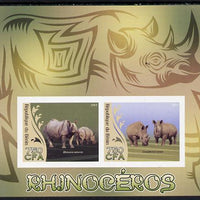 Benin 2014 Rhinos imperf sheetlet containing 2 values unmounted mint