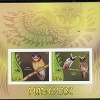 Benin 2014 Owls imperf sheetlet containing 2 values unmounted mint