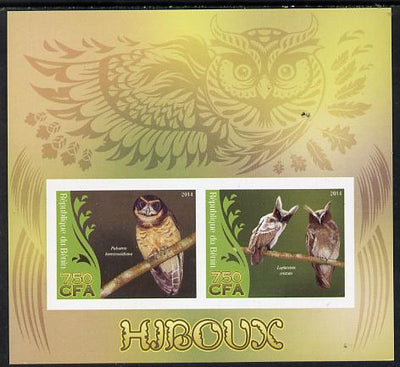 Benin 2014 Owls imperf sheetlet containing 2 values unmounted mint
